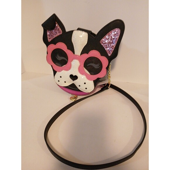 BETSEY JOHNSON "Puppy In Sunglasses" XOPUP Crossbody Bag W/Pink Glitter Accents - Picture 1 of 16